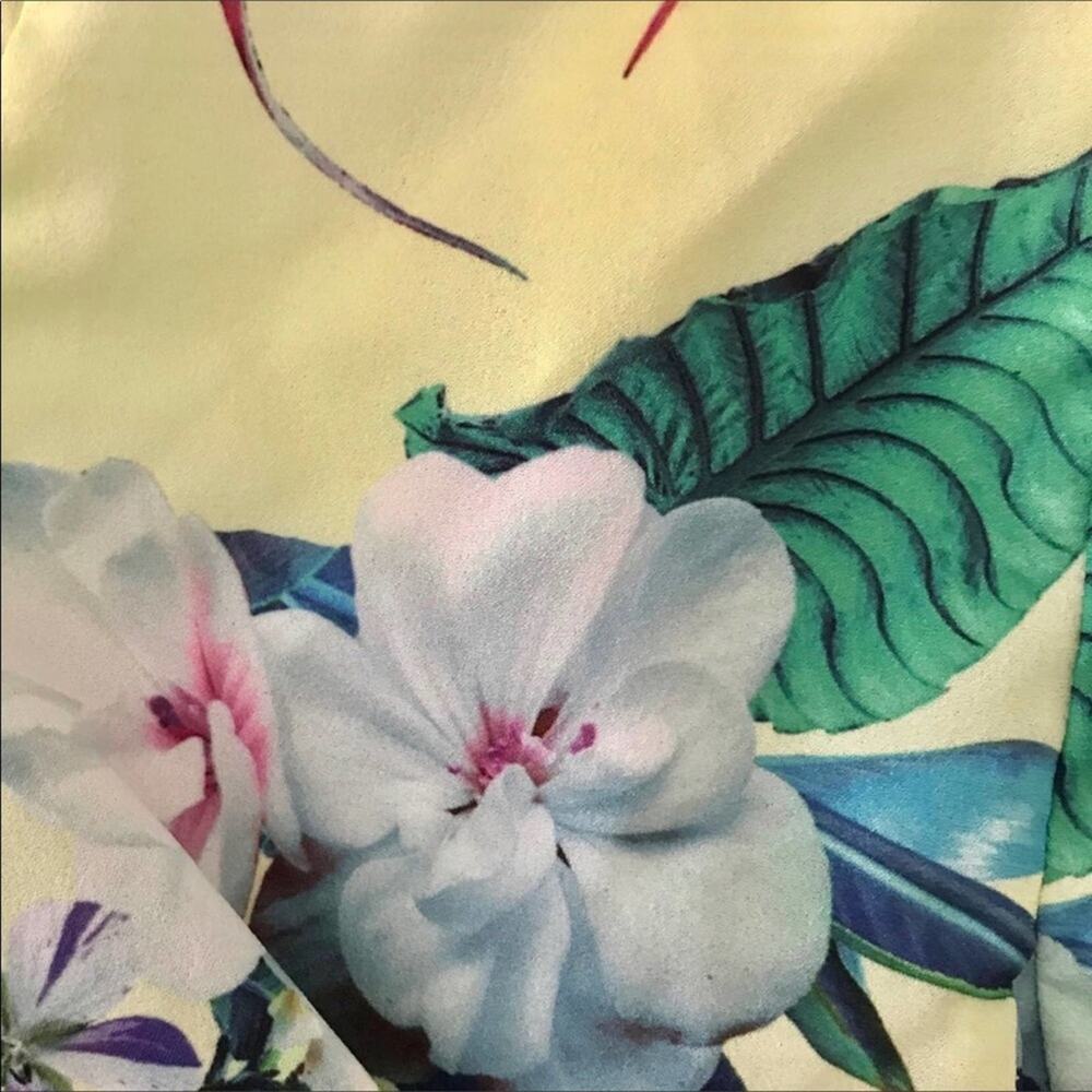 Tropical NWT Floral Print Mini Dress Halter Backless Yellow Pink Sleeveless - Picture 8 of 9